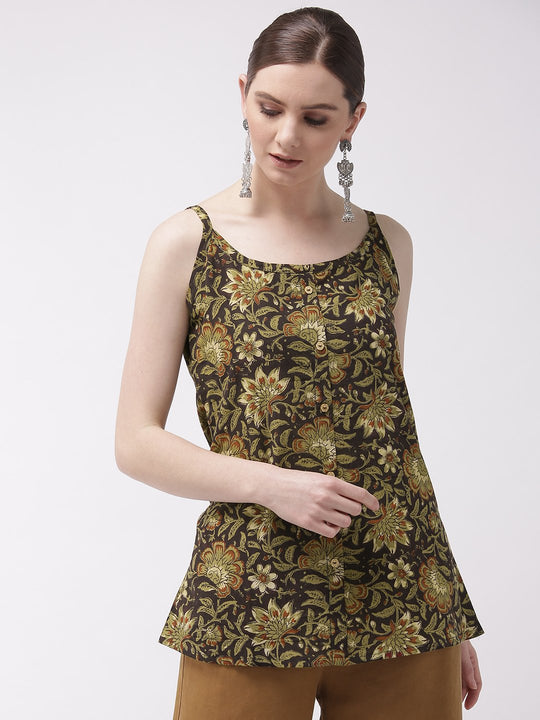 Spagheti Top Kalamkari Green