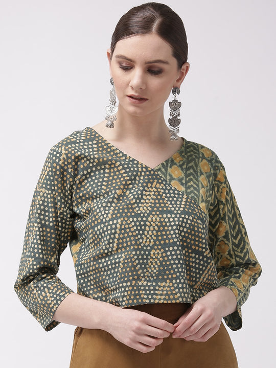 Crop Top Absrtact Print - Green