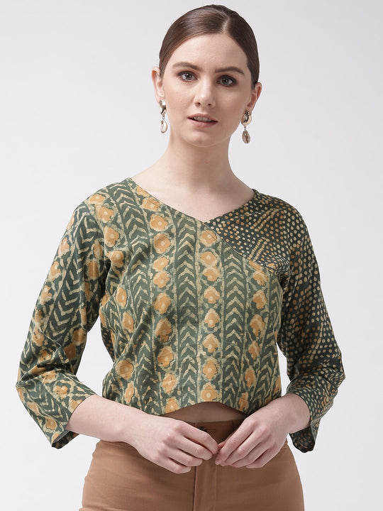 Crop Top Abstract Green & Yellow