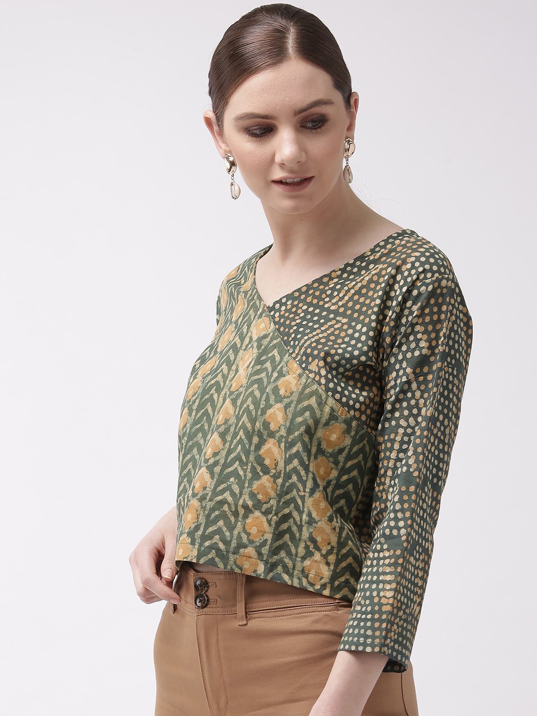 Crop Top Abstract Green & Yellow