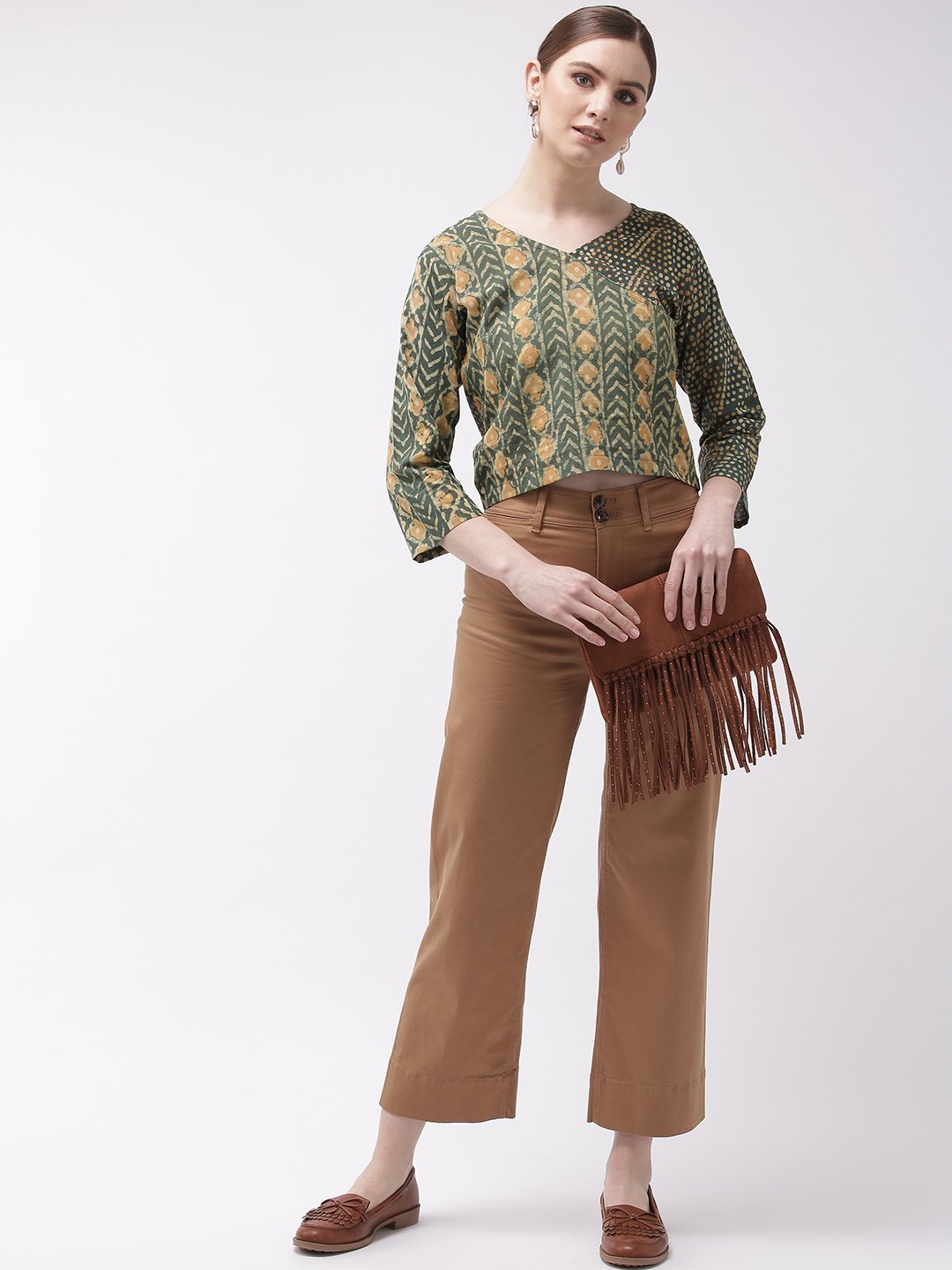 Crop Top Abstract Green & Yellow