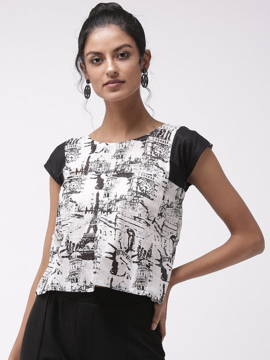 Printed Top With Black Sleeves