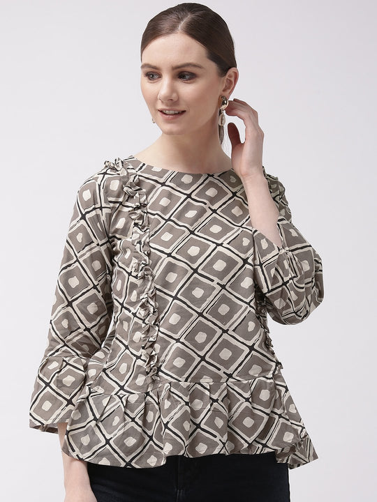 Grey Peplum Top with Frill