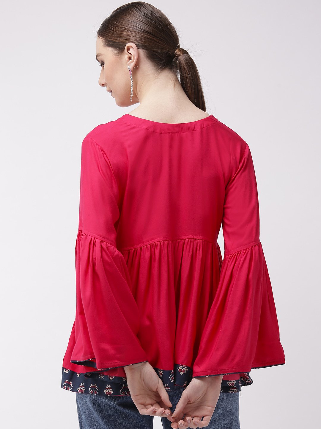 Pink Bell Sleeves Top With Border
