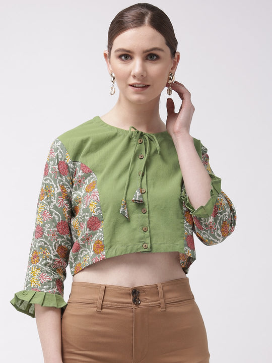 Crop Top Green - Printed Sleeve