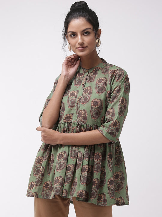 Green Print Peplum Top