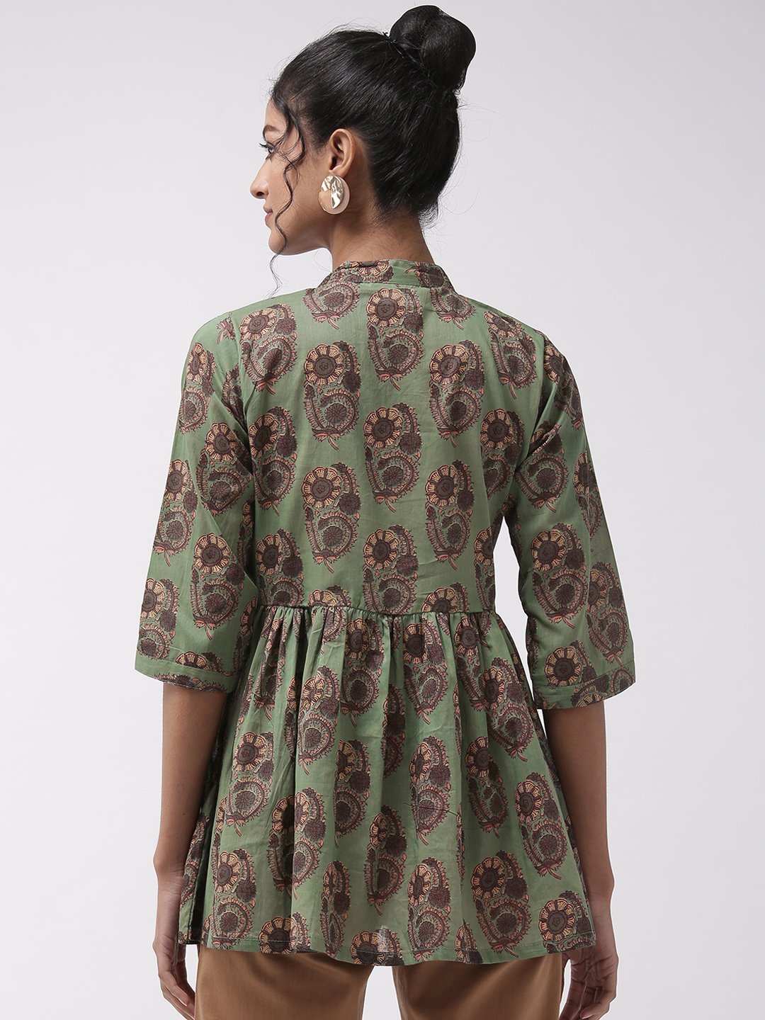 Green Print Peplum Top