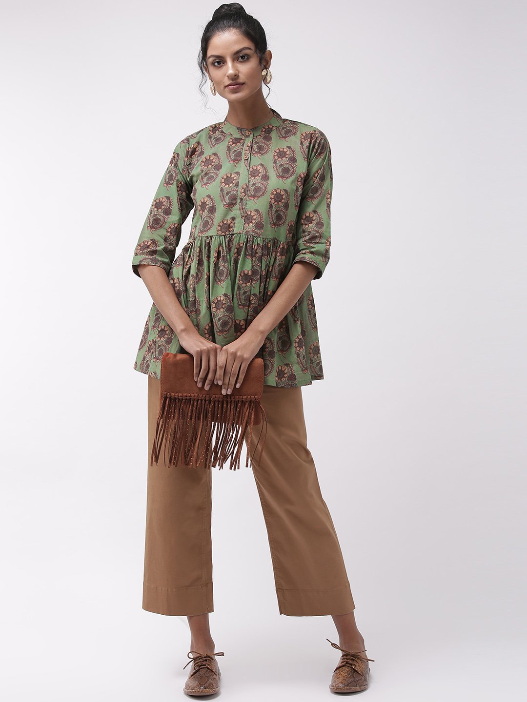 Green Print Peplum Top