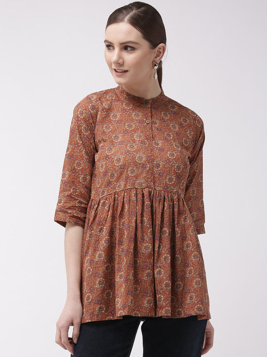 Rust Print Peplum Top