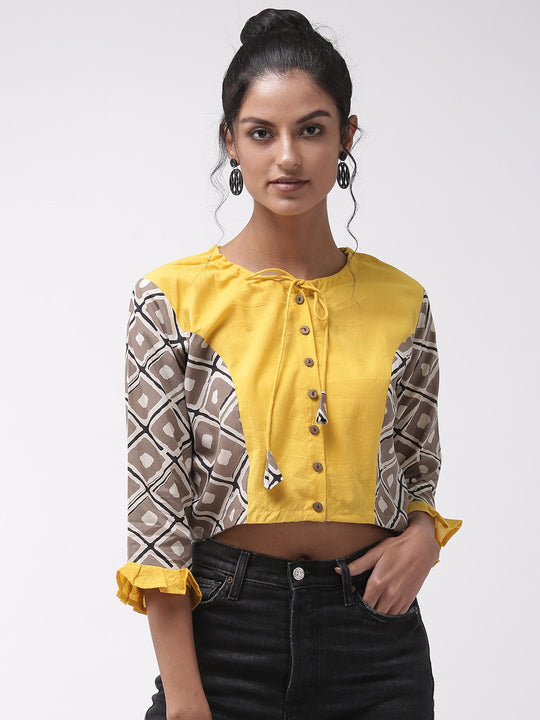 Crop Top Yellow Printed Sleeve