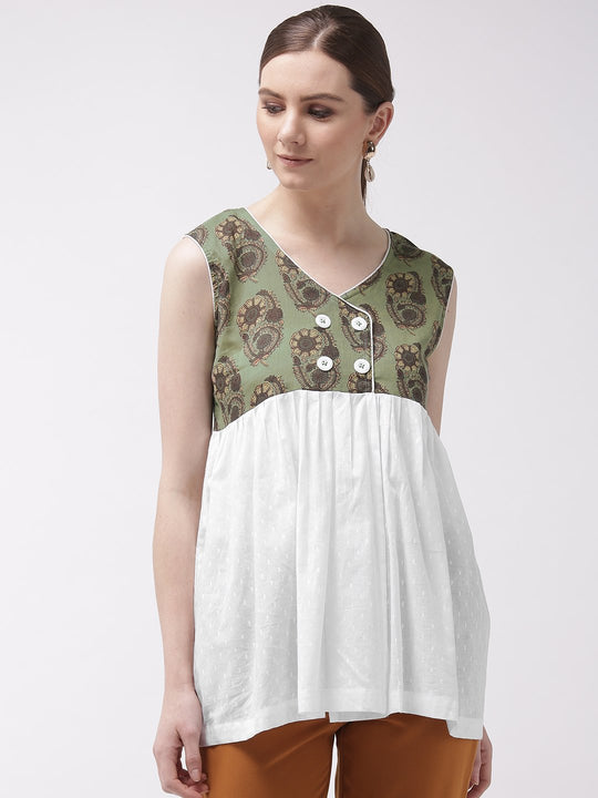 Green Colour Top With Buttons