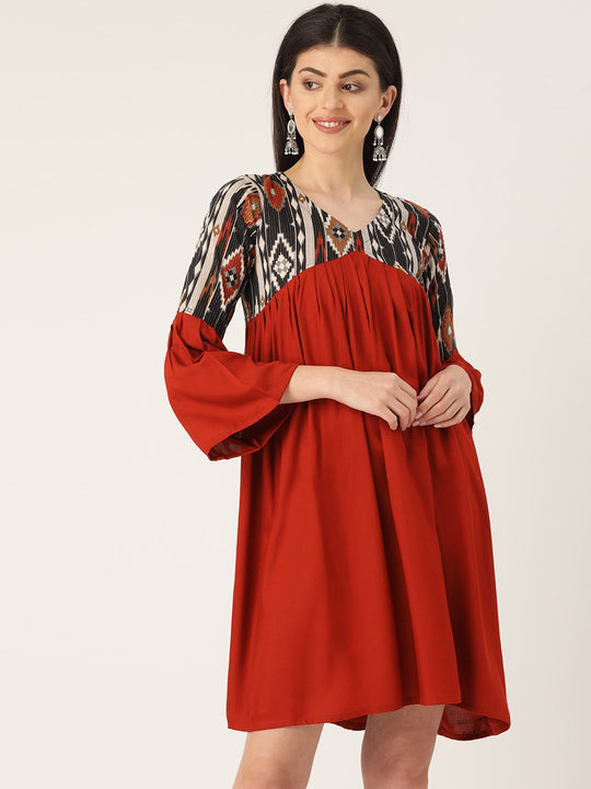 Maroon & Black Ikkat Dress