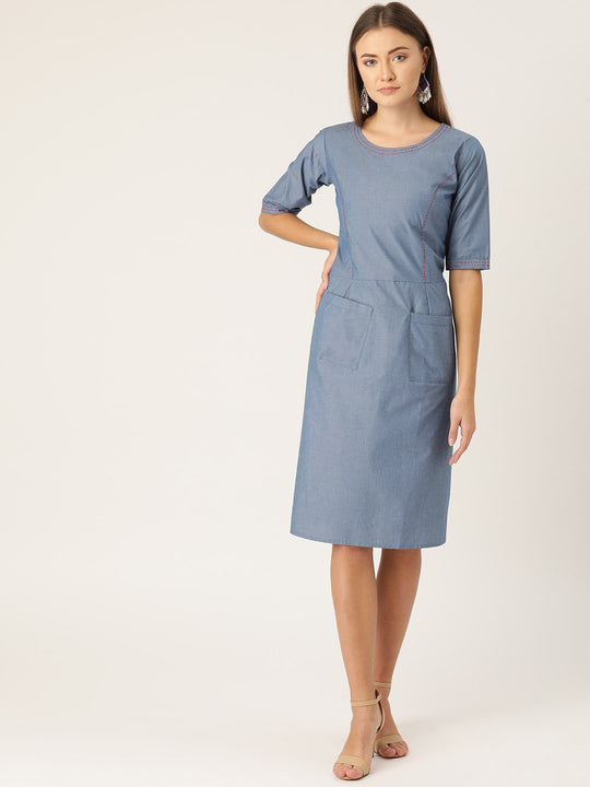Denim Dress With Pocket