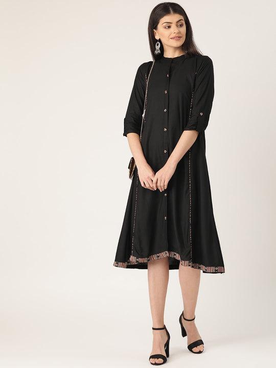 Black Solid A Line Dress