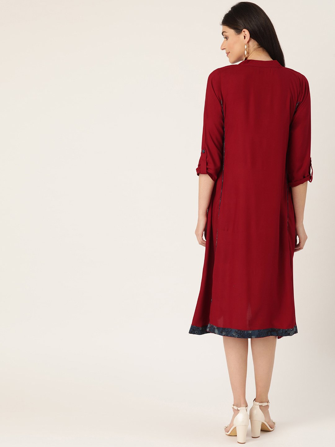 Maroon Solid A Line Dress