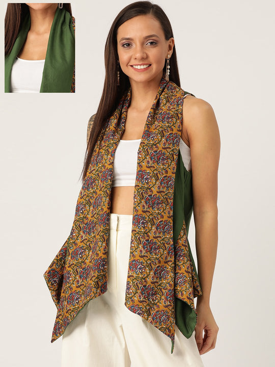 Reversible Shrug In Kalamkari Print