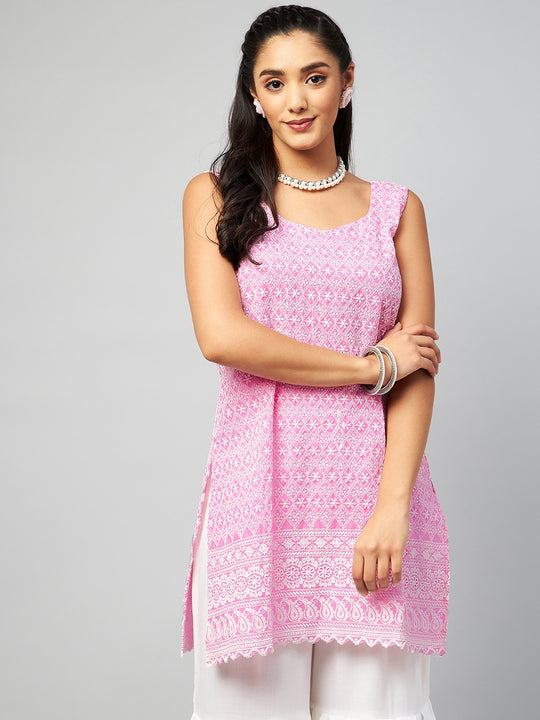 Pink Sweetheart Neckline Kurta