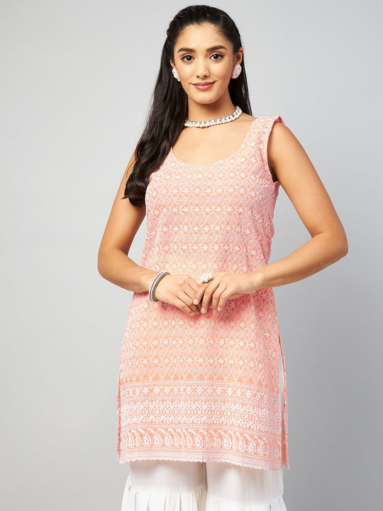 Peach Sweetheart Neckline Kurta