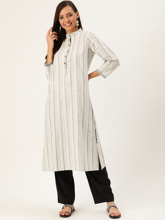 Black & Grey striped Handloom kurta