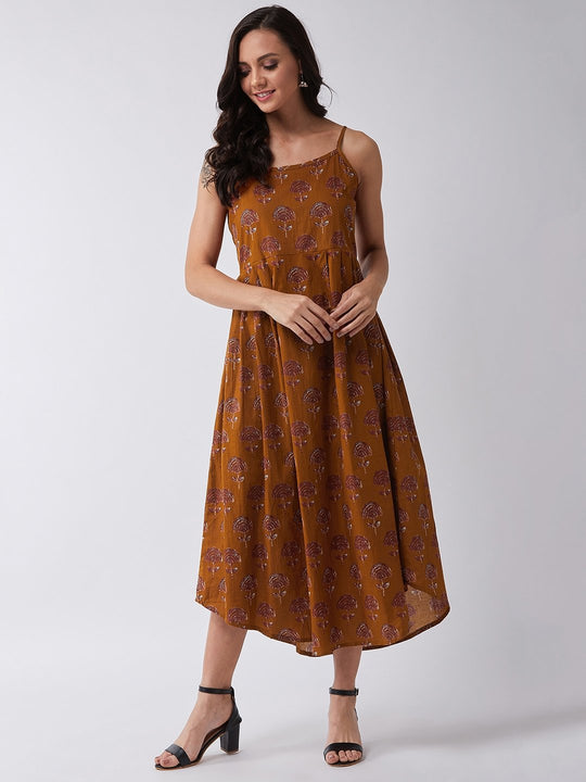 Mud Maroon Print Strappy Dress