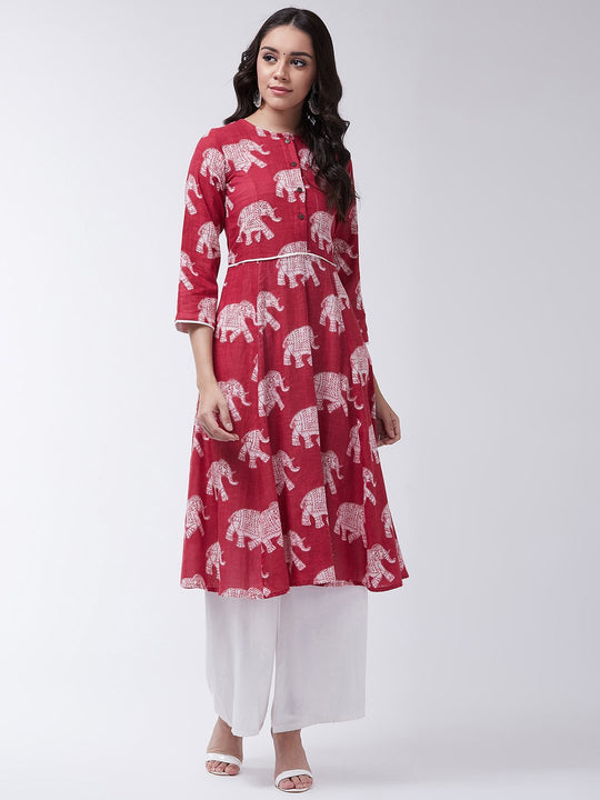 Red Kalamkari Elephant Print Kurta