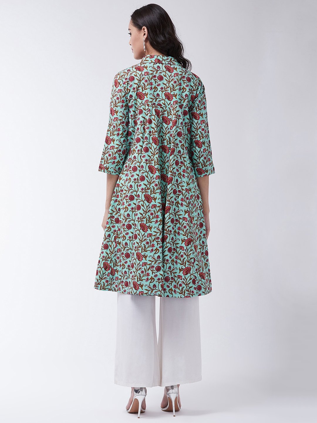 Blue Kalamkari Jaal Print Flared Kurta