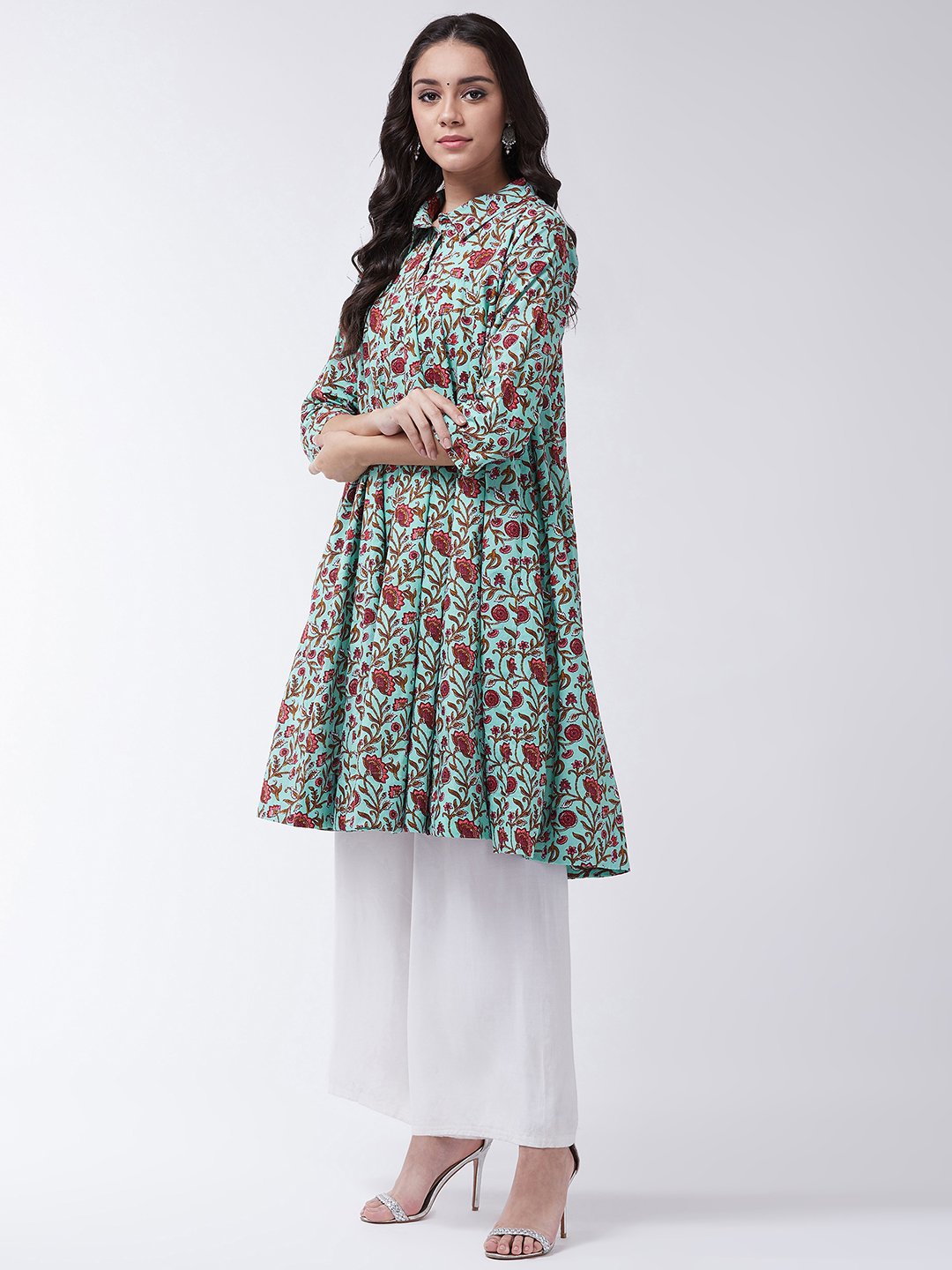 Blue Kalamkari Jaal Print Flared Kurta