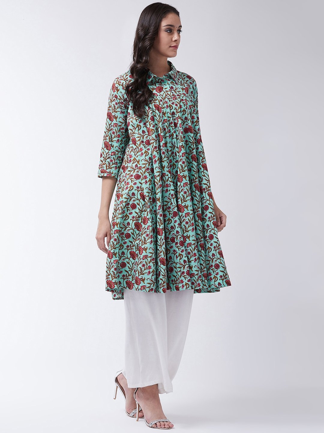 Blue Kalamkari Jaal Print Flared Kurta