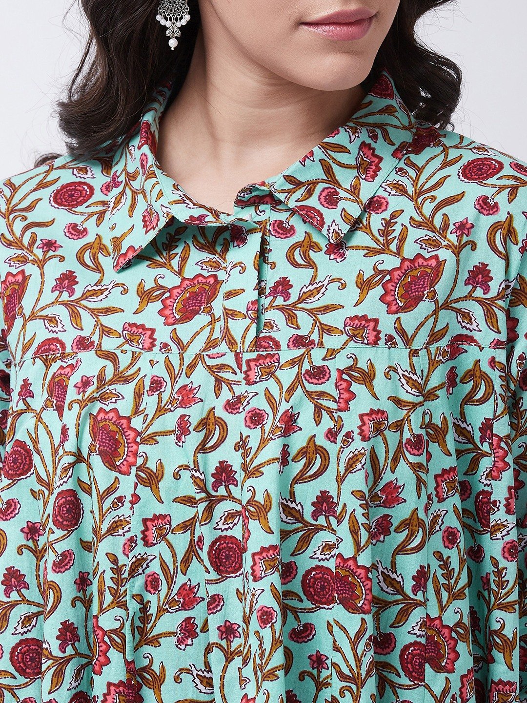 Blue Kalamkari Jaal Print Flared Kurta
