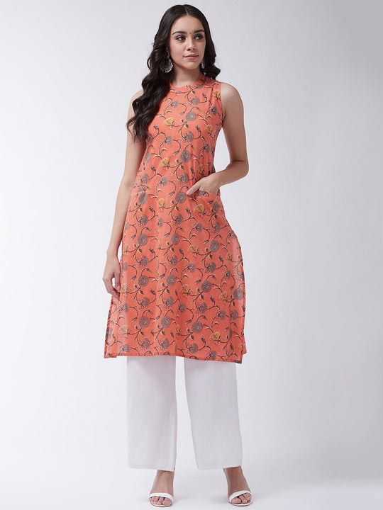 Peach Boota Jaal Print Halter Kurta