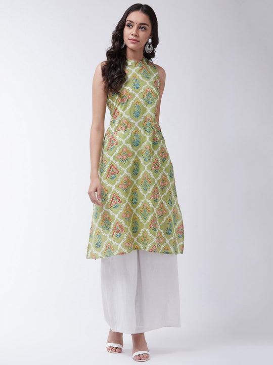 Green Pink Boota Print Halter Kurta