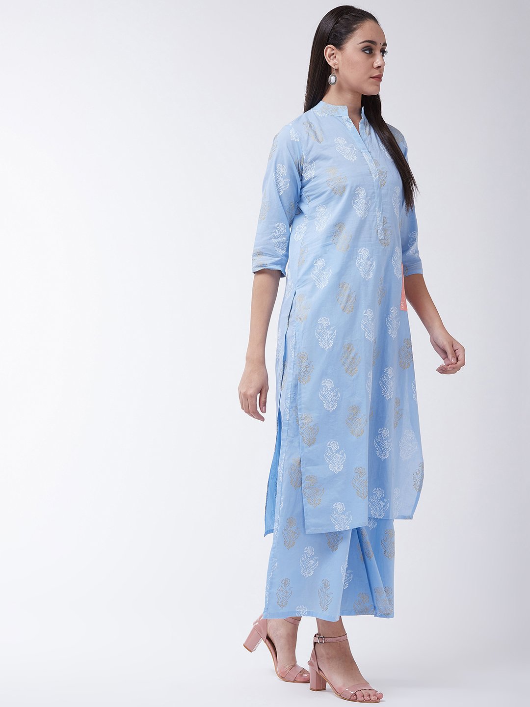 Madhubani print kurta Blue With Patch Pocket