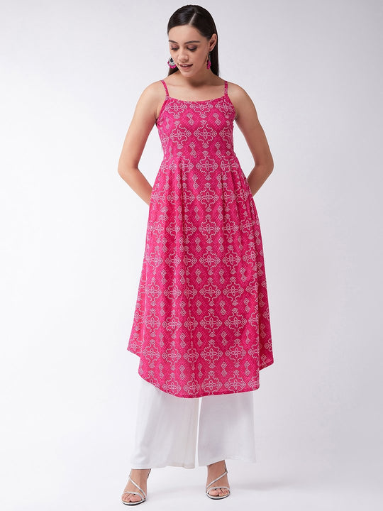 Strappy Kurta In Pink Bandhini