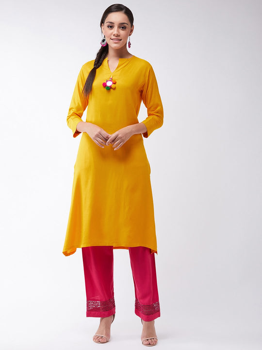 Mustard Kurta With Mirror Tassel