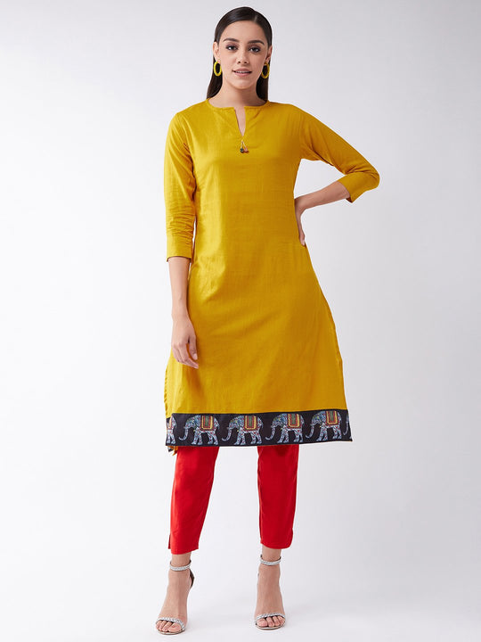 Mustard Kurta With Elephant Border