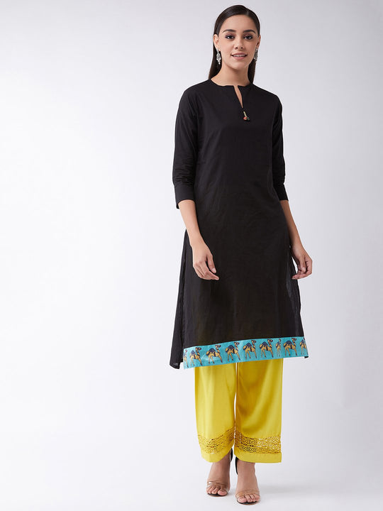 Black Kurta With Camel Border