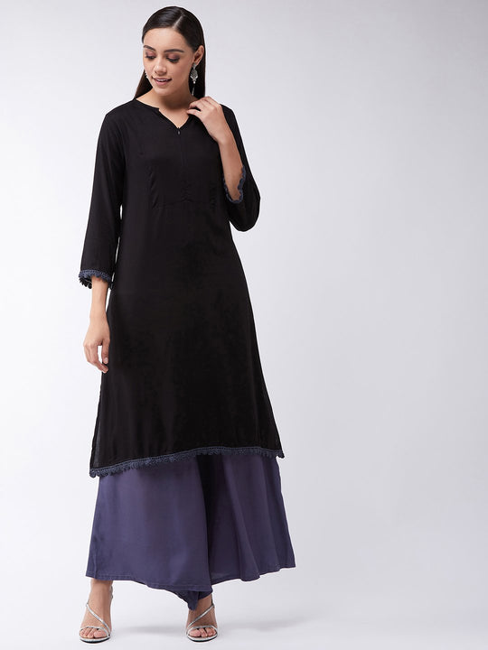 Black Kurta With Grey Lace