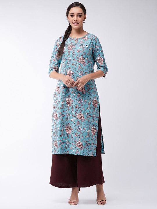 Turquoise Kurta With Kantha
