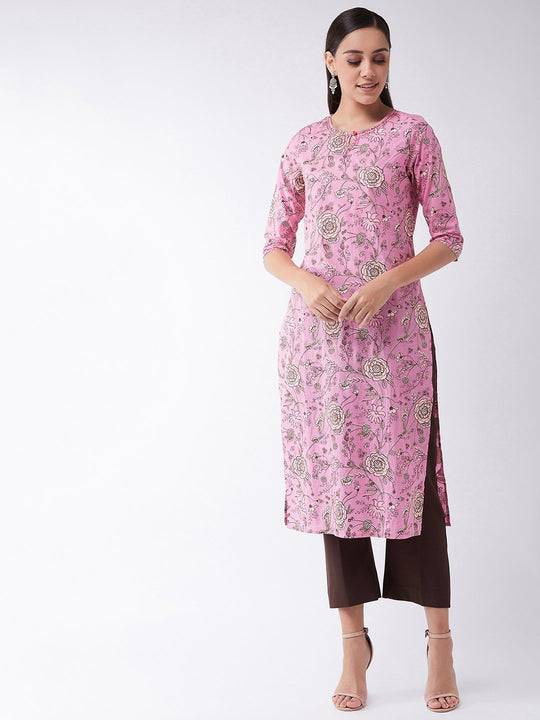 Pink Kurta With Kantha