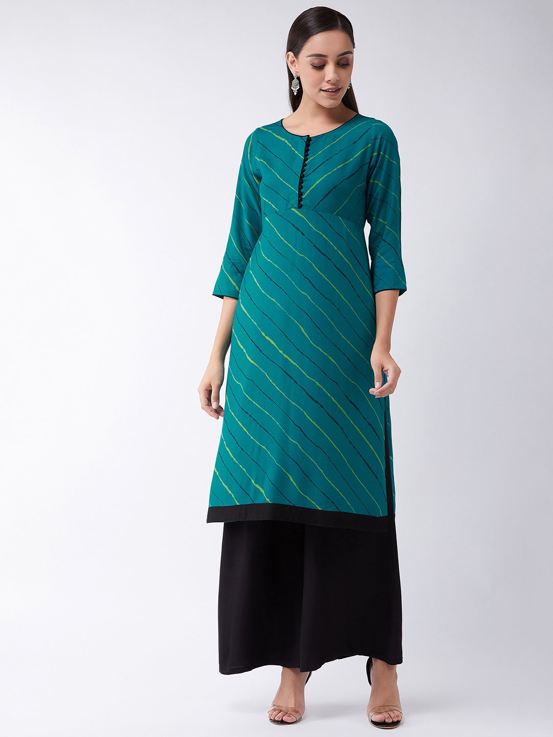 Sea Green Lehariya Print Kurta