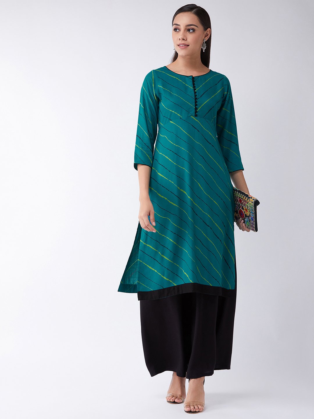 Sea Green Lehariya Print Kurta