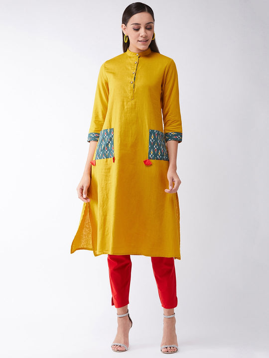 Mustard Kurta With Patch Pocket