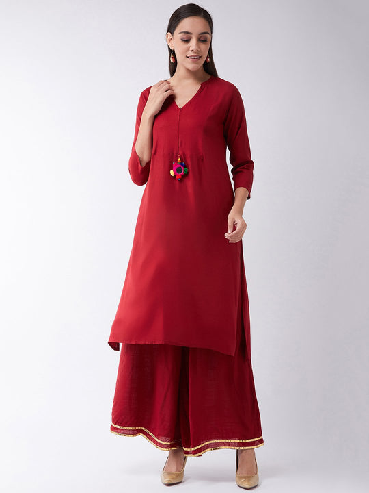 Maroon Kurta With Mirror Tassel