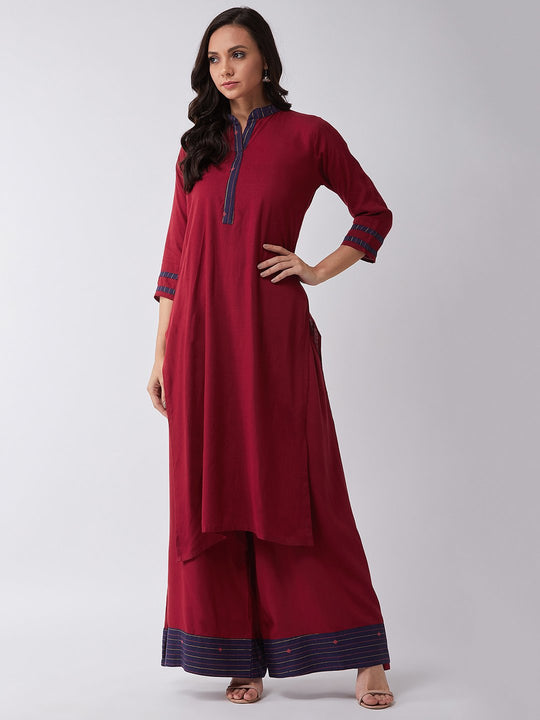 Maroon Kurta With Blue Patti
