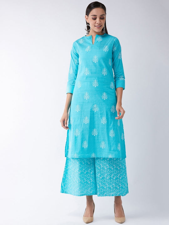 Turquouse Blue Printed Kurta