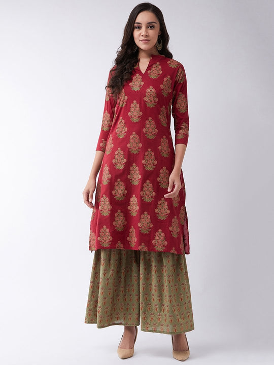Maroon Gold Boota Print Kurta