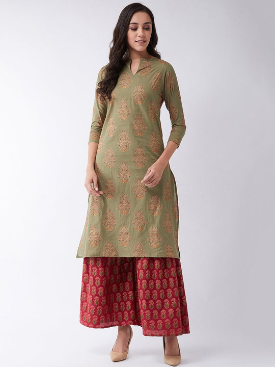 Green Gold Boota Print Kurta