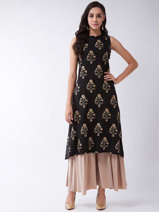 Black Gold Work Halter Kurta
