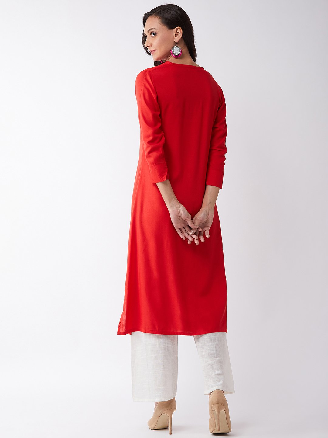 Red Kurta With Mirror Tassel