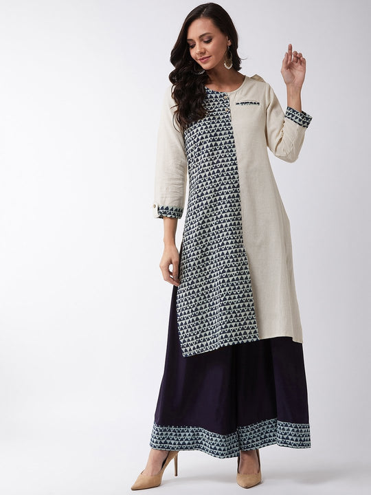 Off White Kantha Print Kurta